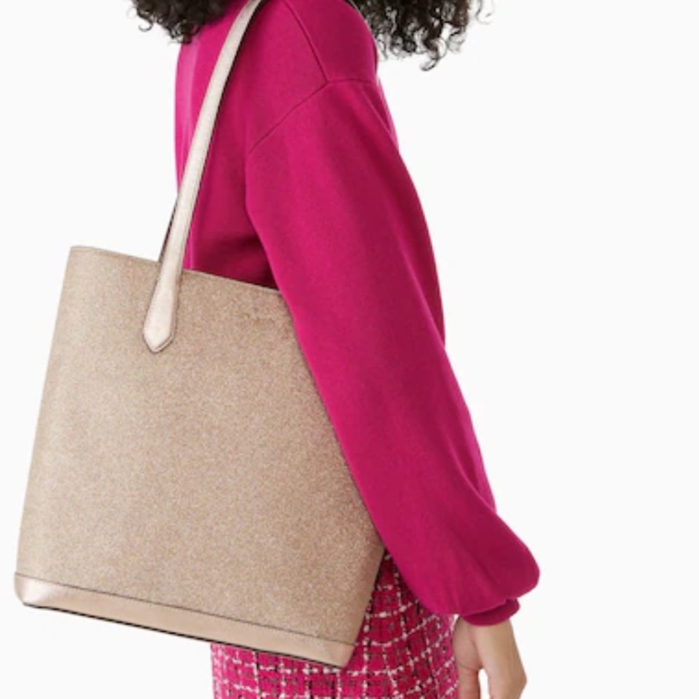 Kate Spade Tinsel Glitter Fabric Shoulder Tote Bag K9338 $359 Rose Gold